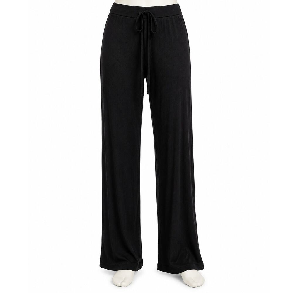 SKIMS Ribbed Soft Knit Wide Leg Drawstring Lounge Pants - Black - Size XS